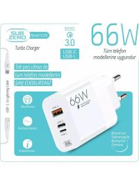 Subzero SG90 66W USB+PD+Ligtning + Type-C to Lightning Kablo Turbo Hızlı Şarj Cihazı Seti - 3